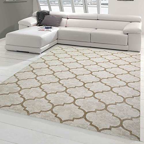Teppich-Traum Tappeto per Camera da Letto | adatto agli allergici | motivo marocchino beige Dimensione 80x150 cm