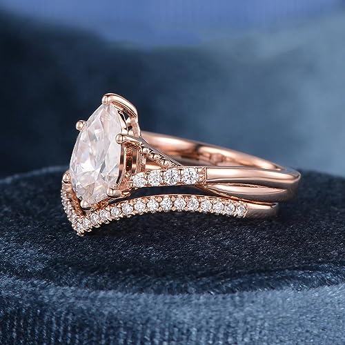 1.35 CT Pear Shaped Wedding Ring Set Engagement Rings For Women Pear Cut Twisted Bridal Sets Wedding Ring 925 Sterling Silver 10K 14K 18K Gold Anniversary Promise Ring2
