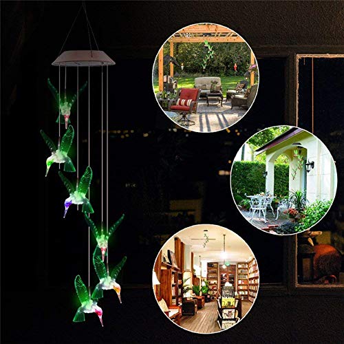 Miniatura 5 de Lámpara solar que cambia de color LED Colibrí Campanillas de viento al aire libre decoración del jardín del hogar