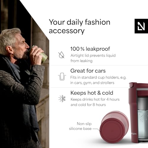 Image of LARS NYSOM Thermo Coffee Mug to go 17oz | Travel Mug 0.5 Liter with Insulation | Silicone grip base | Leak Proof Stainless Steel Tumbler for Coffee and Tea on the Go (Powder Berry Red, 17oz)