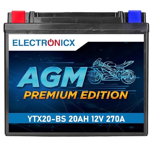 Electronicx YTX20-BS AGM Motorradbatterie 12V 20Ah 270A - Wartungsfreie versiegelte auslaufsichere Starterbatterie - Ideal für Roller Quad ATV und Motorrad. Maße: (176 5 × 87 5 × 154 mm).