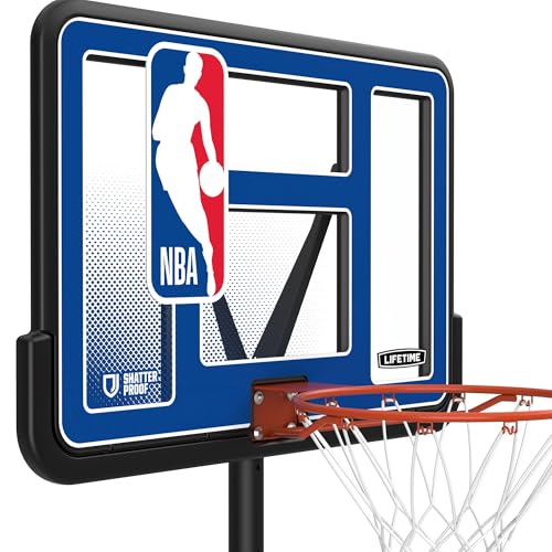 Image of Lifetime NBA League Edition Portable Basketball Hoop, Adjustable Height 7.5-10 Ft, 44 Inch Shatterproof Fusion Backboard, Base with Wheels