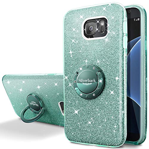 Silverback Galaxy S6 Edge Case, Girls Bling Glitter Sparkle Cute Phone Case with 360 Rotating Ring Stand, Soft TPU Outer Cover + Hard PC Inner Shell Skin for Samsung Galaxy S6 Edge -Green