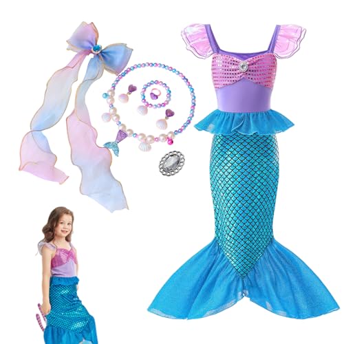 Image of PATPAT� Mermaid Dress for Girls - Little Mermaid Costume for Girls with Matching Jewelry & Hair Clip Mermaid Dress Princess Dresses for Girls 4-6 Years Old Gift Birthday Party