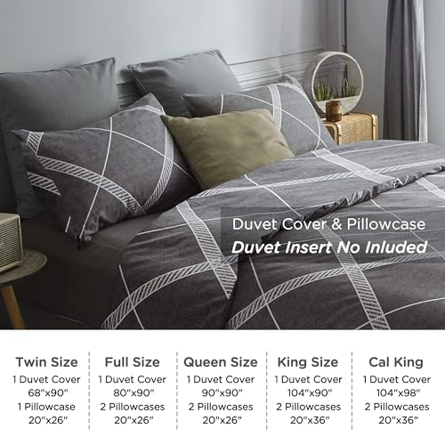 Image of TOCOMOA Plaid Duvet Cover Set 100% Natural Cotton Soft Comfy Breathable 3 Piece Grey and White Striped Pattern Printed Comforter Cover Bedding Set (Queen 90 inchx90 inch, Comforter Not Included)