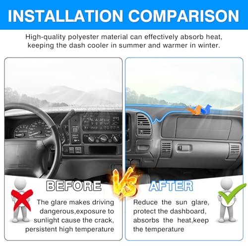 Image of Autorder Gray Dashboard Cover Mat for 1997-2000 Chevy Chevrolet Silverado /GMC Sierra C1500 /2500 /3500 K1500 /2500 /3500, 1997-1999 GMC Yukon /Chevy Tahoe Accessories Dash Cover Polyester Dash Mat
