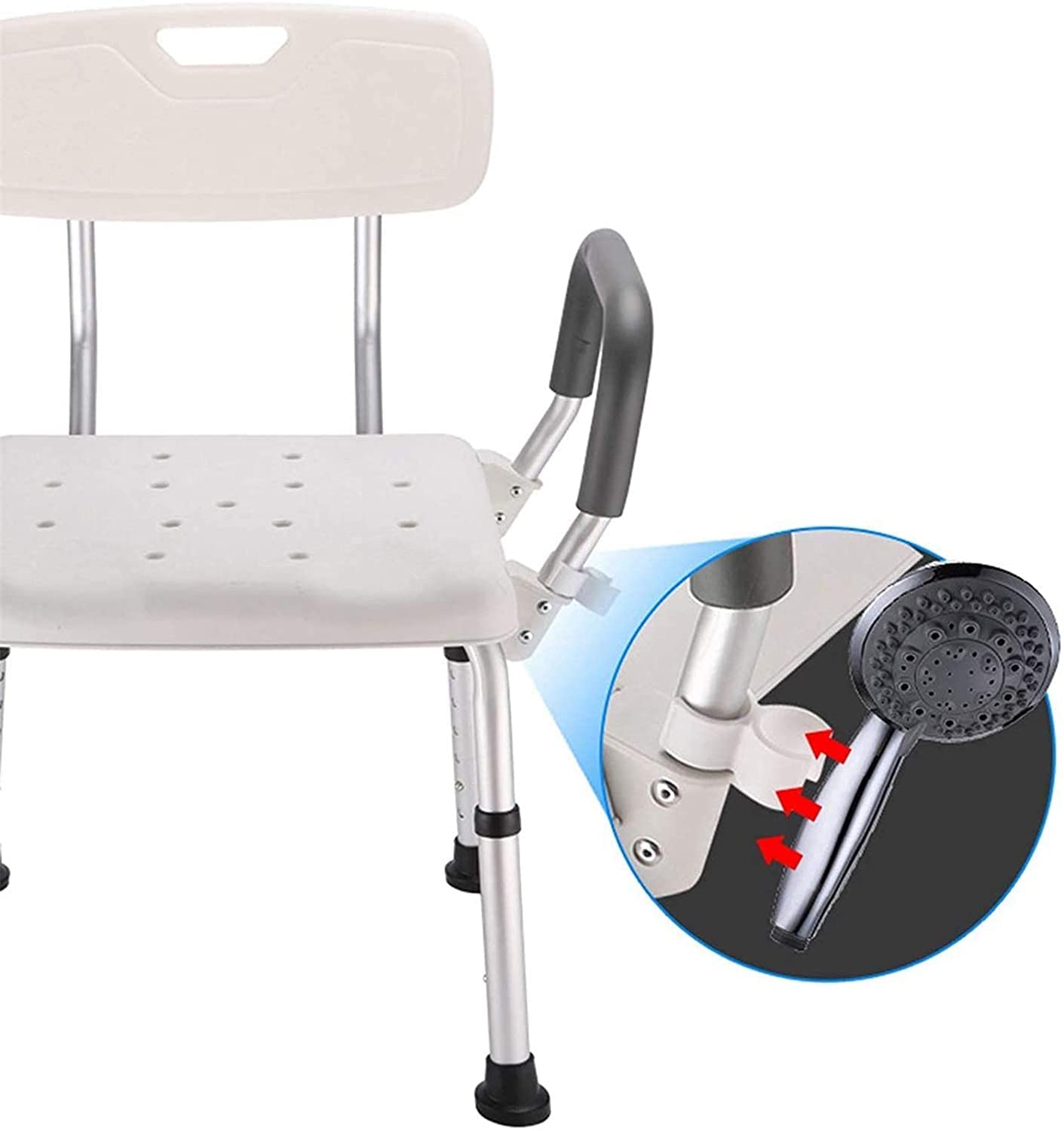 Taburete de Ducha Asiento de Ducha Silla de Ducha Regulable en Altura con Reposabrazos y Respaldo Asiento de Ducha Pesado Seguridad Antideslizante (C) (A) (A)