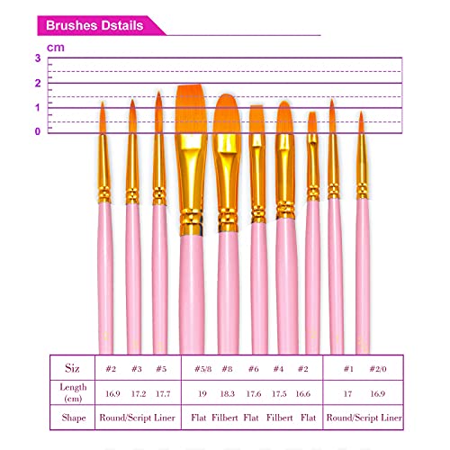 Image of BOSOBO Assorted Nylon Acrylic Artist Paint Brushes Set,Pink,50 Pcs