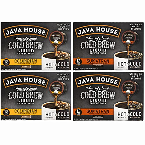 Java House Cold Brew Coffee Concentrate Single Serve Liquid Pods Variety Pack - 24 Colombian and 24 Sumatran Pods (48 Total Pods, 1.35 Fluid Ounces Each Pod)