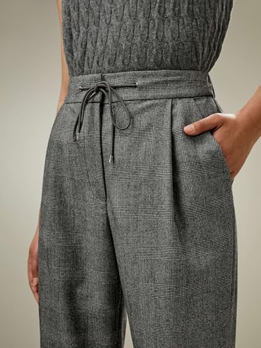 LilySilk Silk Wool Pants for Women Pinstriped High-Rise Straight Silk Wool Blend Trousers Casual Ladies Bottom, Size3