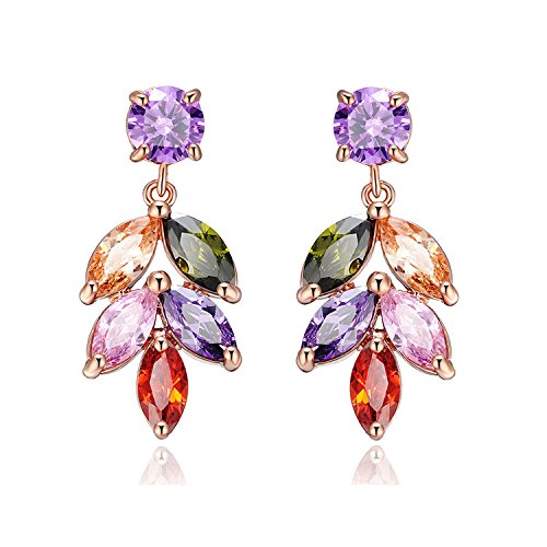 Multicolour Alloy Metal Flowerets Leaf Shape Sparkling Dangle Earrings for Women