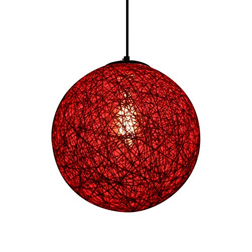Huahan Haituo Suspension lustre boule sisal Abat-jour Boule Ronde lustre rotin(Rose Rouge, 23cm)