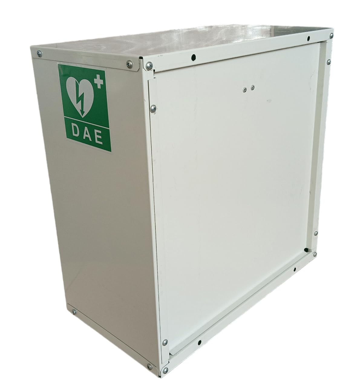 Cassetta DAE - Armadietto porta defibrillatore automatico in lamiera bianca gialla o verde certificata ISO 9001:2015 (35 x 35 x 24, Bianco)