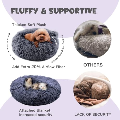 Image of Himax Dog Beds for Large Dogs, Donut Dogs Beds with Blanket Attached, Calming Dog Bed Washable (20 inch /26 inch /35 inch) Grey