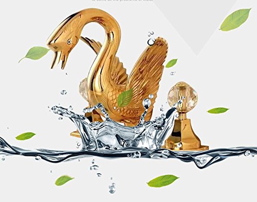 Maifeini Universal Gold Plated Brass Bath Basin Series Animal Swan Tap Double Vanity Sink Cold Crystal Handle With Hot Mixer Tap -, Kim
