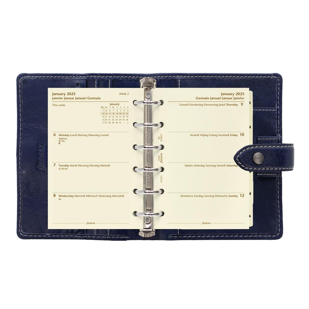 Filofax Holborn Organizer, Pocket Size, Blue - Full-Grain Buffalo Leather, Six