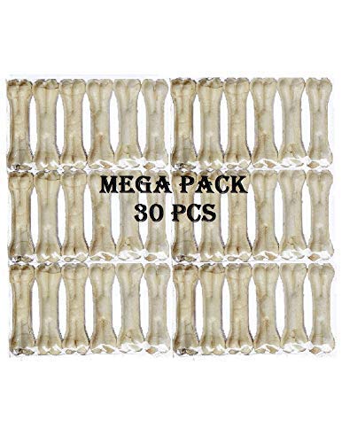 Raw Hide Pressed Chew Dog Bones 3" Inches- 30 Pcs Mega Pack for Growing Puppy