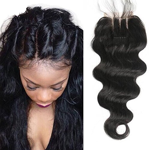 Derun Hair Beauty Closure Size 4"x4" Natural Black Color 8"-20" Inch 3 Part Virgin Lace Closure