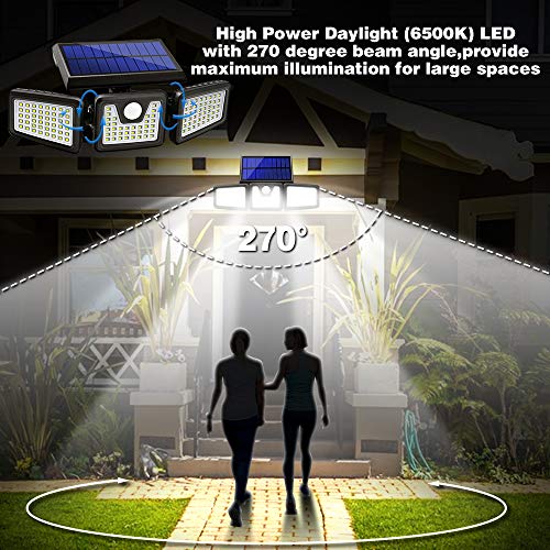 Solar Lights Outdoor, AmeriTop 128 LED 800LM Wireless LED Solar Motion Sensor Lights Outdoor; 3 Adjustable Heads, 270° Wide Angle Illumination, IP65 Waterproof, Security LED Flood Light (Daylight)