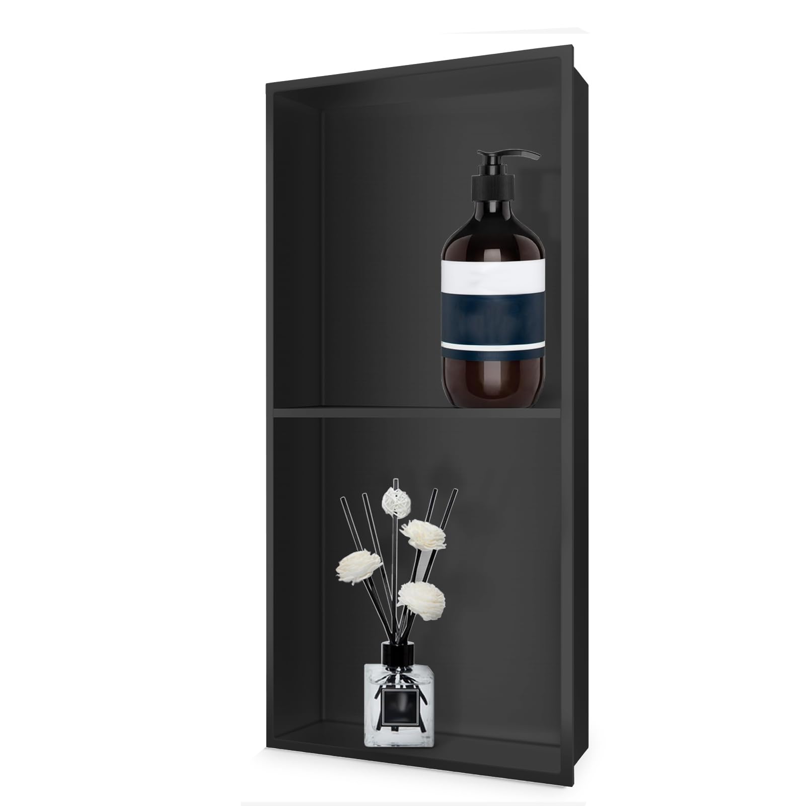 Étagère de rangement murale noire 70x28 cm double niveau pour douche