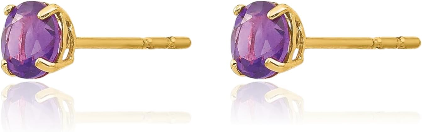 IceCarats 14K Solid Yellow Gold 0.25 carat Purple Amethyst Medium Stud Earrings 4mm Round Cut, Natural, Prong Set, Butterfly Back For Her