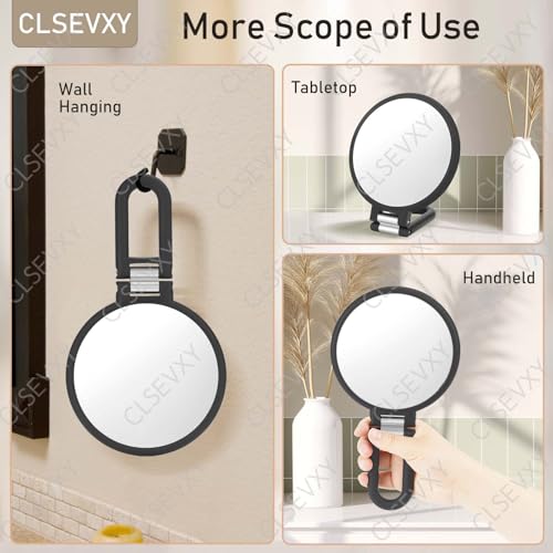 Image of CLSEVXY Magnifying Handheld Mirror Double Sided, 1X 15X Magnification Hand Mirrors, Travel Folding Hand Held Mirror, 360Rotation Pedestal Makeup Vanity Mirror
