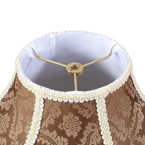 Image of Aspen Creative 30309 Transitional Scallop Bell Shape Spider Construction Lamp Shade in Brown with Beige Trim, 17 inch wide (6 inch x 17 inch x 12 inch)