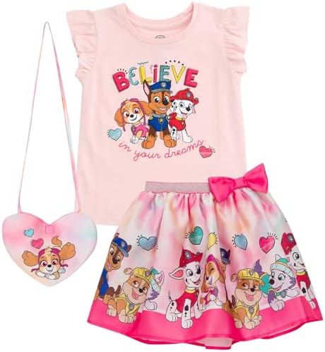 Paw Patrol Girls Tank Top Skirt and Bag 3 Piece Outfit Set Toddler to Big Kid Sizes (2T - 10-12)