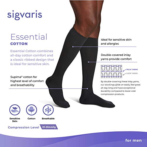 Image of SIGVARIS Men's Essential Cotton 230 Closed Toe Calf-High Socks 20-30mmHg