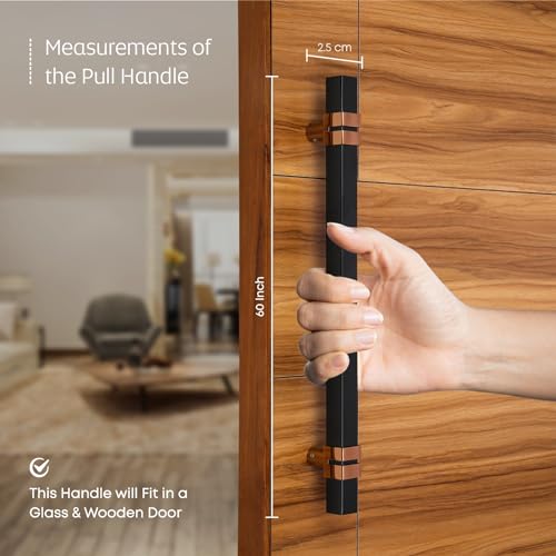 Image of LAPO Premium Square 60 Inch Door Handle, Black Rose Gold Finish Stainless Steel Pull Bar for Wooden and Glass Doors, 3 Years Warranty (Pack of 1)
