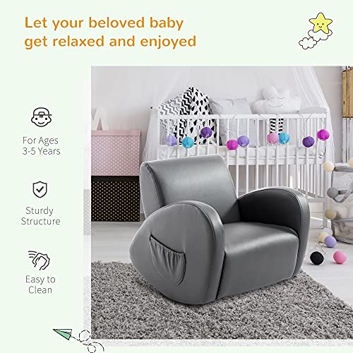 Qaba Kids Sofa Rocking Chair With Side Pocket, Pu Leather Toddler Armchair For Children Grey #TOP4