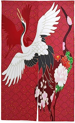 和風 鶴 のれん おしゃれ ロング 目隠し 間仕切り 綿麻, 鶴 つる 千歳鳥 着物柄 花柄 暖簾 ドア カーテン 障子 戸口 居間 出入り口 玄関 小窓 リビング キッチン 台所 部屋 着替え室 洋室 和室 居酒屋 料理屋 室内 インテリア かわいい の