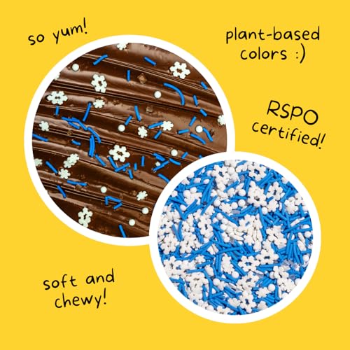 Image of Supernatural Snowfall Sprinkles, Dye-Free, Made By Moms, Snowflake Mix 3oz | Dye free snowflake sprinkles with plant-based colors for cookies, cupcakes, gingerbread, hot chocolate, and winter baking.