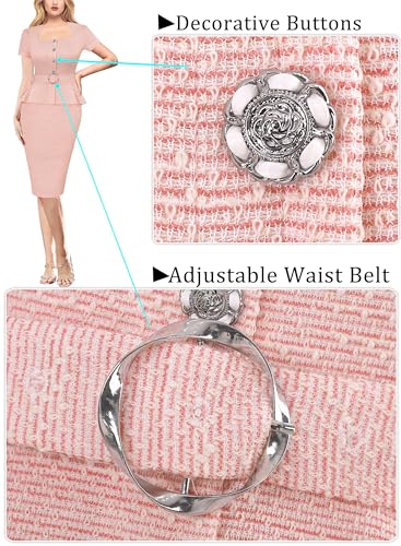 VFSHOW Womens 2024 Business Work Office Square Neck Belted Peplum Buttons Slim Bodycon Sheath Dress4