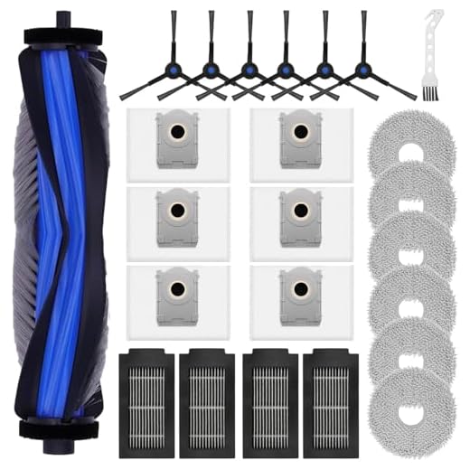 24-teiliges Zubehör-Set für Ecovacs Deebot T50 Max / T50 Pro / T50 Omni / T50 Pro Omni Staubsauger, 1 Hauptbürste, 4 HEPA-Filter, 6 Wischpads, 6 Staubbeutel, 6 Seitenbürsten
