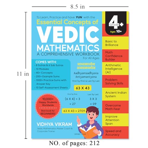 Image of Essential Concepts of Vedic Maths - Comprehensive Workbook for All Ages Speed Math, Tricks & Mental Calculations | Ages 10+ | 5+ Hours of Guided ... Logical Reasoning: Fundamental of Vedic Maths