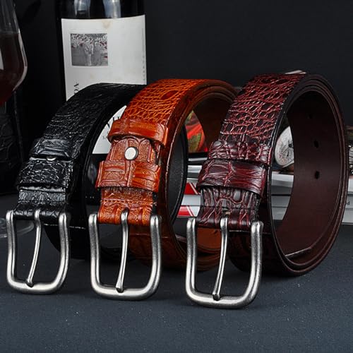 Mens Womens Crocodile Pattern Cowhide Cowboy Leather Belt Nickel Finish Buckle 1 1/2" (38 mm) Wide,Multi-Style Options4