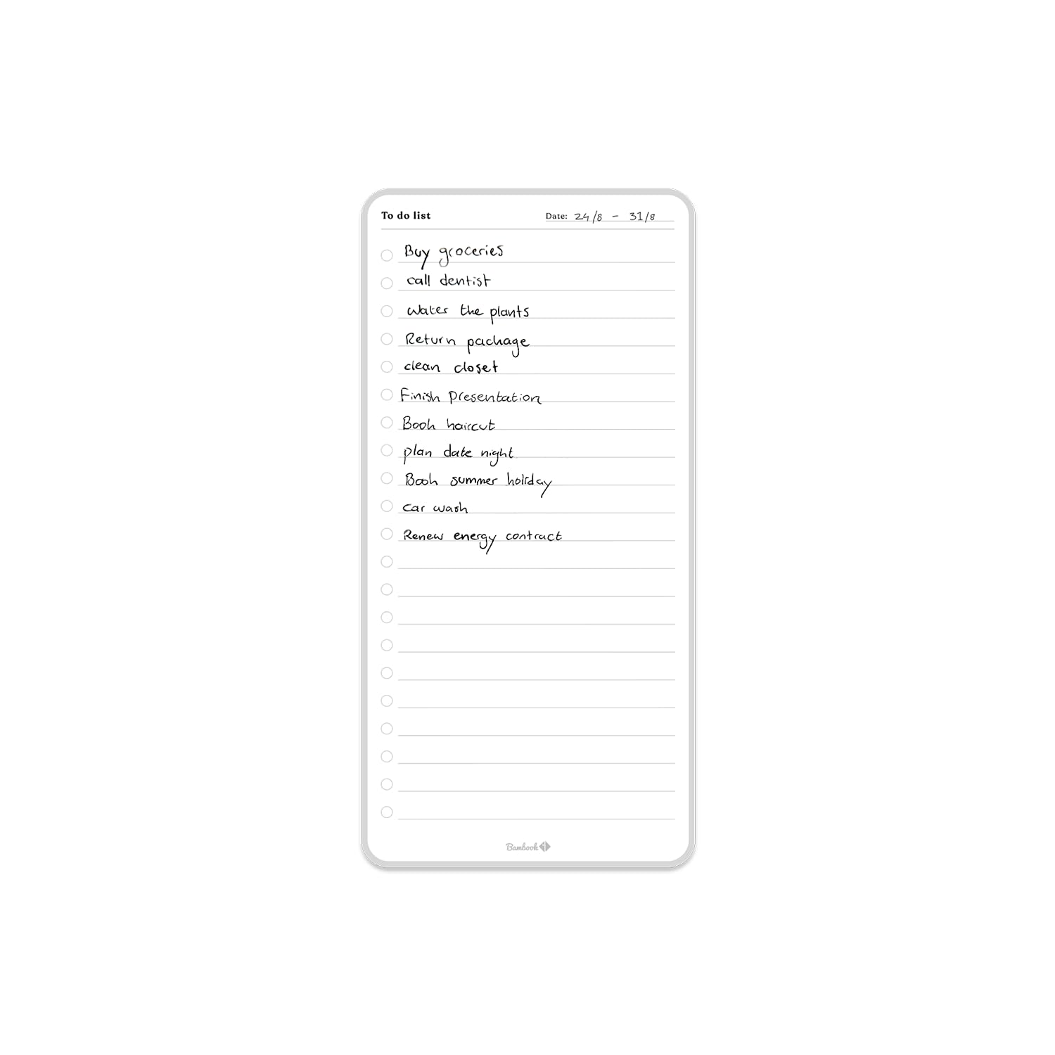 Bambook Sticky Whiteboard To Do List - Wipe Clean & Self-Adhesive To Do List, Sustainable Memo Board for Kitchen, Office or Fridge, Reusable Whiteboard 24.4 x 11.8 cm, White