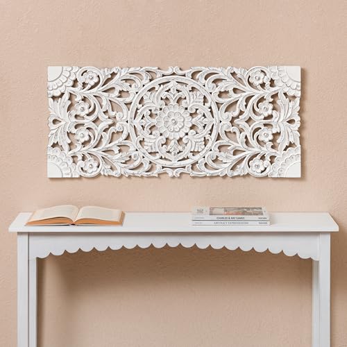 Image of JFY Designs Oliver Hand Carved Wood Medallion Wall Panels Bedroom Decor