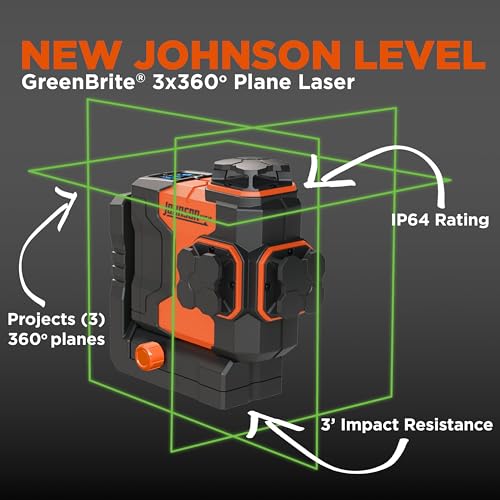 Image of Johnson Level & Tool JLN300-GN3360 Laser Level, Self Leveling, 3x360 Plane Laser with GreenBrite Technology, Magnetic Base, Hard-shell Carry Case, Lithium Ion Battery, Magnetic Target, Track Mount