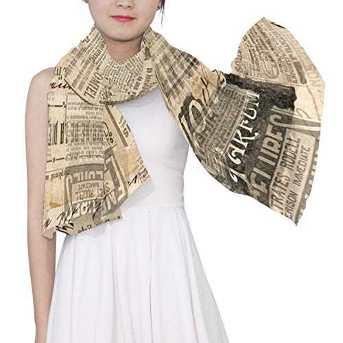 Bardic Women Long Scarf Lightweight Fashion Scarf Retro Newspaper Large Soft Scarf Lady Shawl Wrap 35.4X70.8 Inch #TOP4