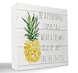 kunlisa Be a Pineapple stand Tall Wear a Crown Wooden Box Sign Desk Decor,Rustic Summer Pineapple Wood Block Plaque Box Sign for Home Girls Room College Dorm Wall Shelf Tabletop Decoration