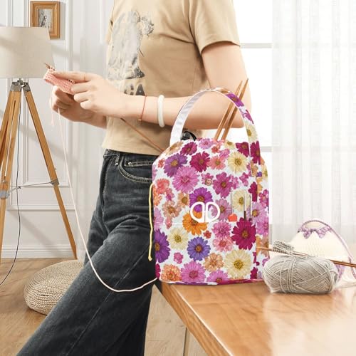 Image of Tatenale Crochet Bag Yarn Bag Knitting Project Bag with Pockets and Handle Portable Yarn Storage Organizer Tangle Free 8.3x11 InchRed Purple Yellow Daisy06