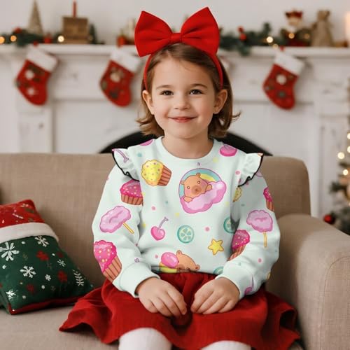 Girls Ruffle Long Sleeve Sweatshirts Relaxed Kid Sweatshirt 1-8 Casual Versatile Pullover Active Wear Sports Top3