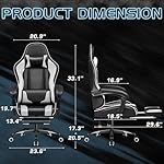Homall Gaming Chair, Video Game Chair with Footrest and Massage Lumbar Support, Ergonomic Computer Chair Height Adjustable with Swivel Seat and Headrest (White) - Image 3