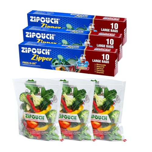 Image of Zip Lock Bag with Zipper | Large Pack of 3 (30 Bags, 42x38 cm) | Ziplock Bags for Fridge & Travel Packing | Zipper Pouch & Zip Lock Covers for Food, Vegetables & Kitchen Storage