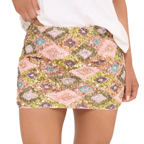 Women Y2k Sequin Mini Skirt Glitter Low Waist Pencil Skirts Bodycon Dance Party Club Sparkly Micro Short Skirt