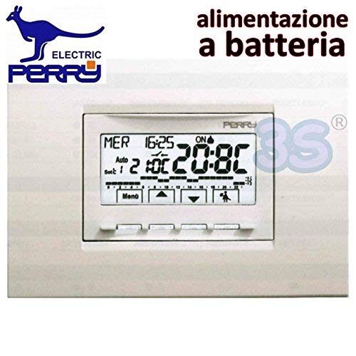 PERRY 1CRCDS28 - CRONOTERMOSTATO DIGITALE 3V A BATTERIA DA INCASSO SERIE NEXT