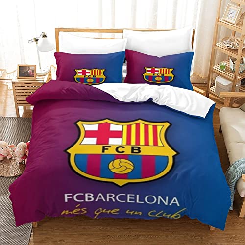 JIUKE Parure De Lit De FC Barcelona pour Garçons Et Filles, Housse De Couette pour Garçons, Décoration De Salle De Barça,Housse De Couette Douce Et Taies d'oreiller King（220x240cm）
