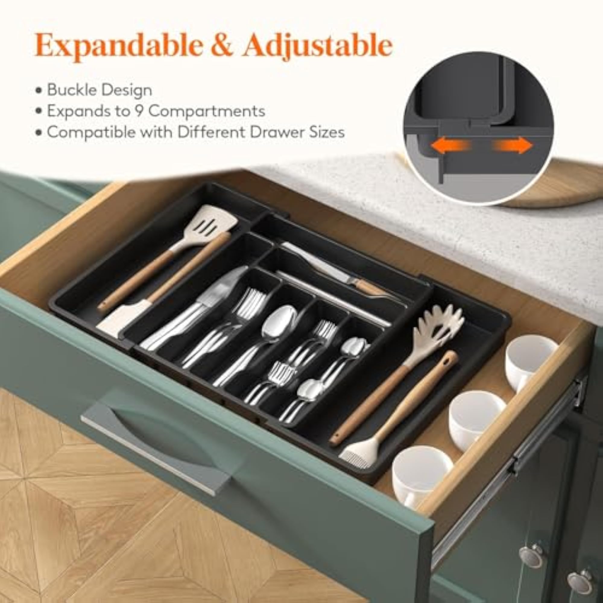 Expandable Kitchen Drawer Organizer Cutlery Tray